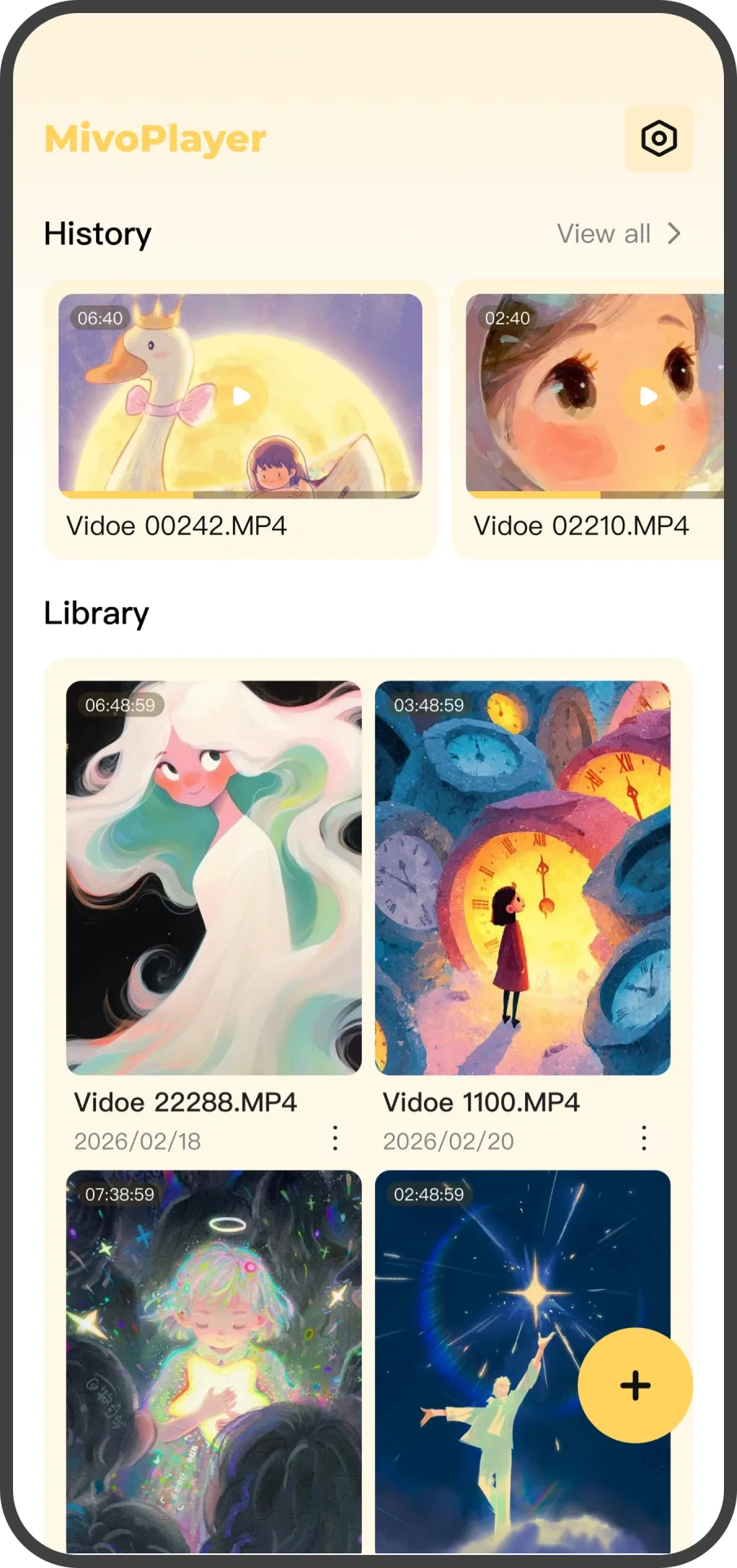 MivoPlayer library and history on a phone
